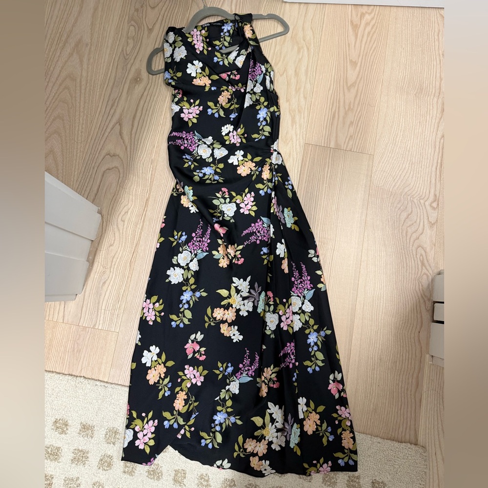 Zara Black Dress with Floral Print
